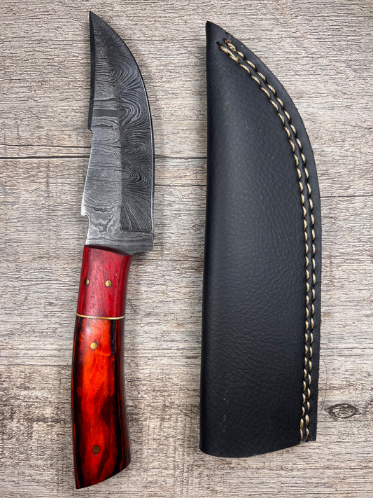 Damascus Steel Knife With Multi-Colored Wooden Handle