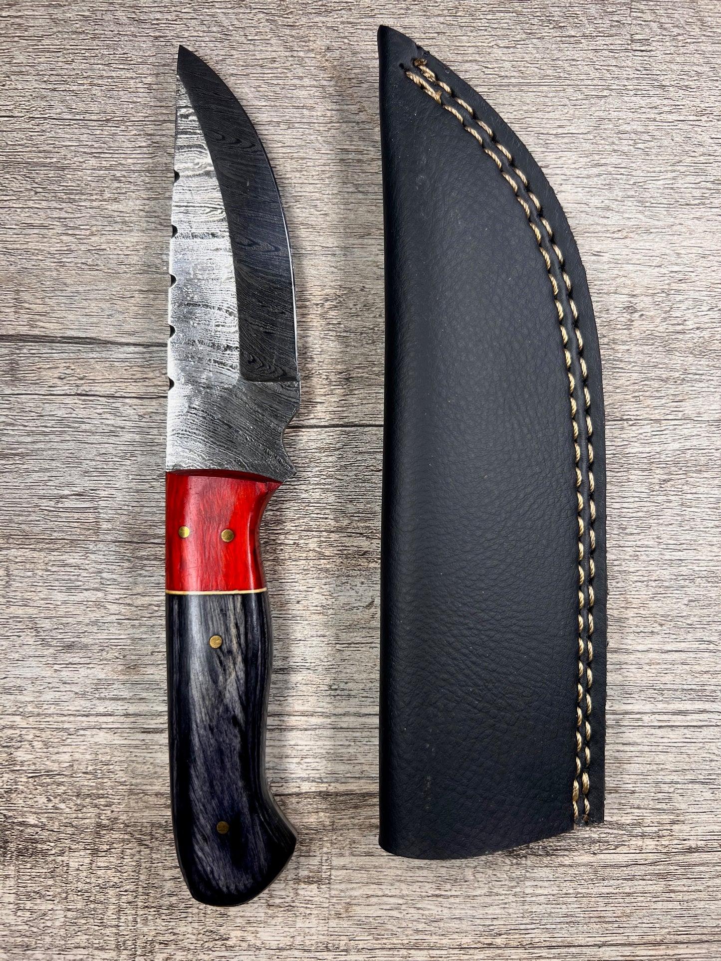 Damascus Steel Knife With Multi-Colored Wooden Handle