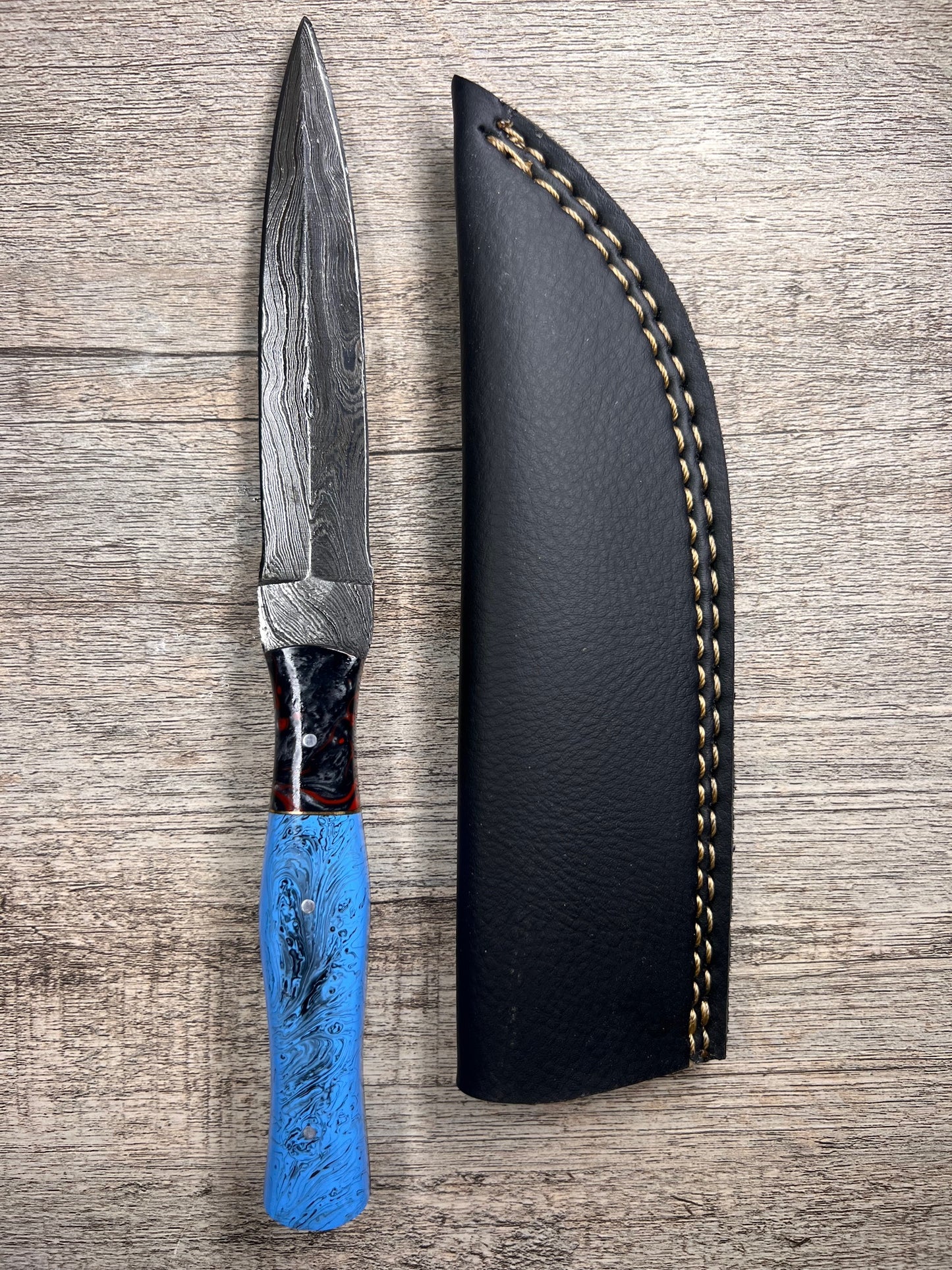 Damascus Steel Dagger With Multi-Colored Acrylic Handle