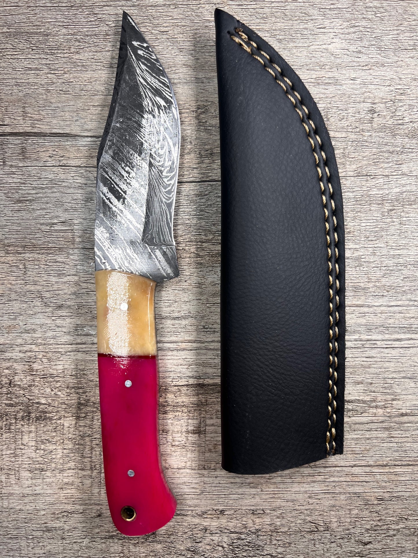 Damascus Steel Knife With Multi-Colored Acrylic Handle