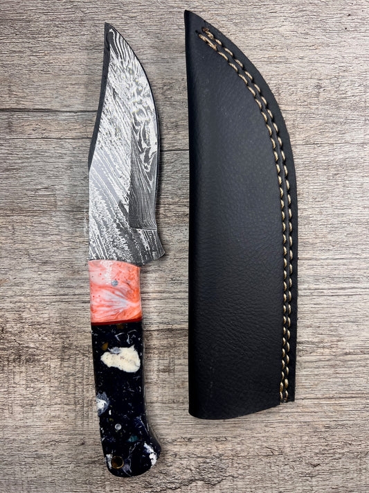 Damascus Steel Knife With Multi-Colored Acrylic Handle