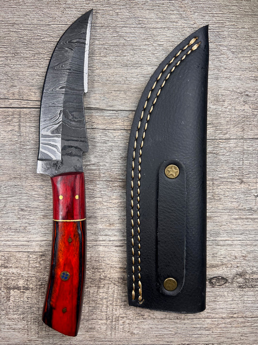 Damascus Steel Knife With Multi-Colored Wooden Handle