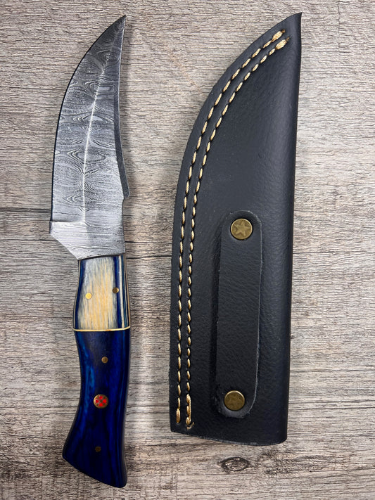 Damascus Steel Knife With Multi-Colored Wooden Handle