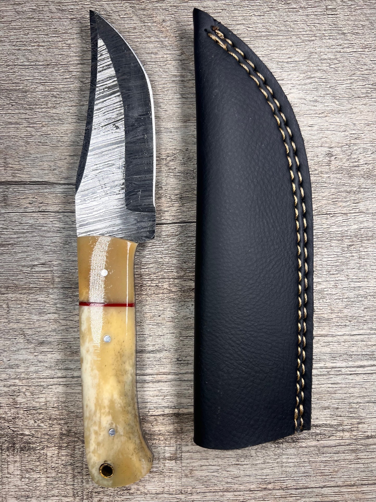 Damascus Steel Knife With Multi-Colored Acrylic Handle