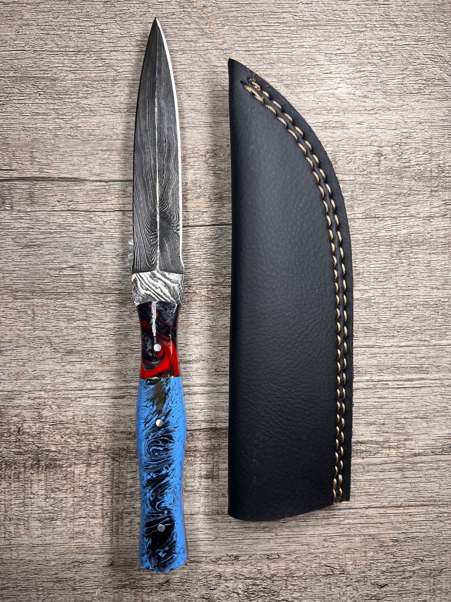 Damascus Steel Dagger With Multi-Colored Acrylic Handle