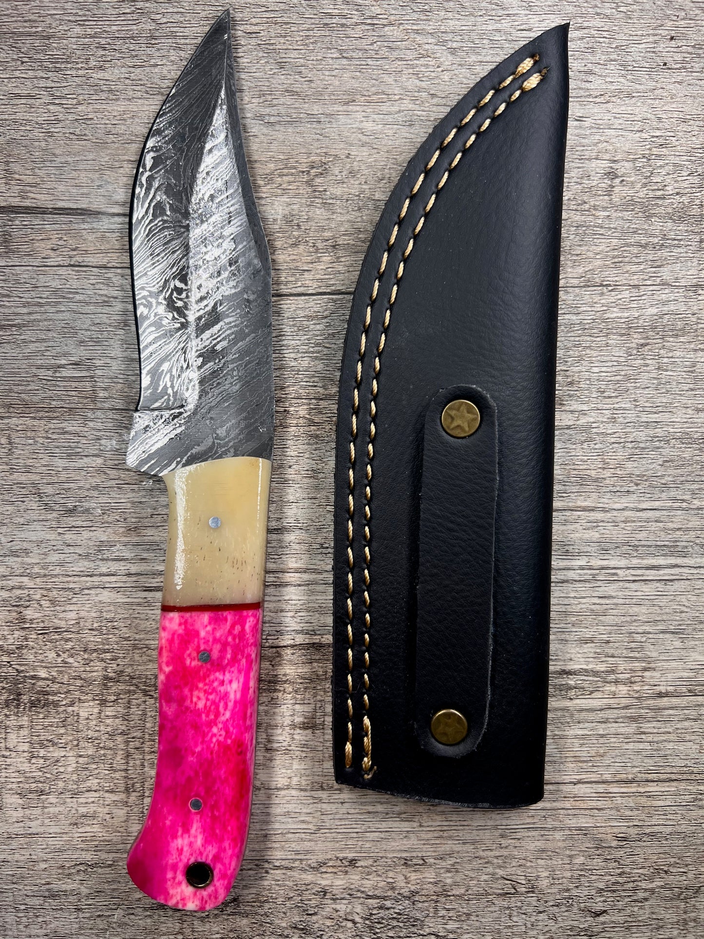 Damascus Steel Knife With Multi-Colored Acrylic Handle