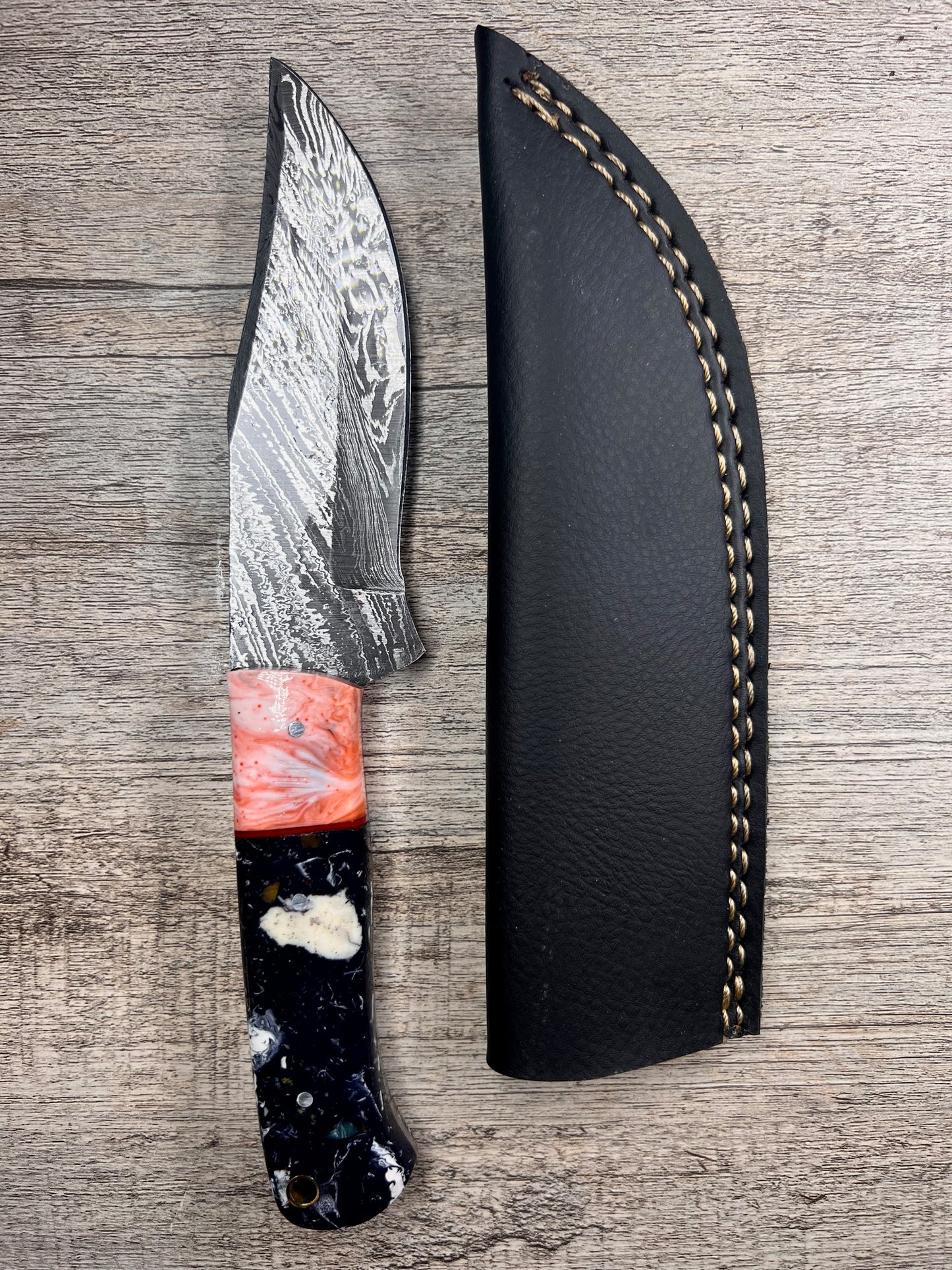 Damascus Steel Knife With Multi-Colored Acrylic Handle