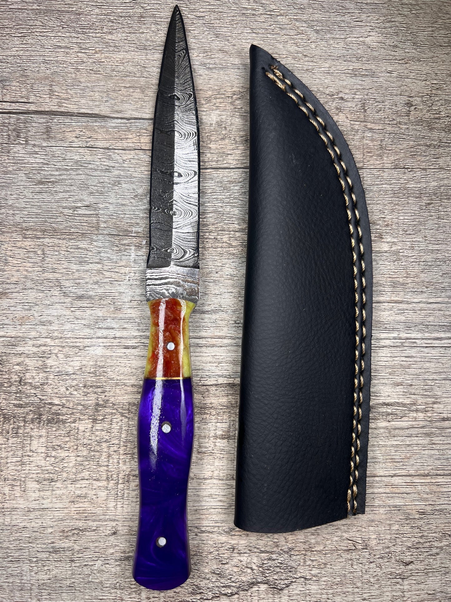 Damascus Steel Dagger With Multi-Colored Acrylic Handle