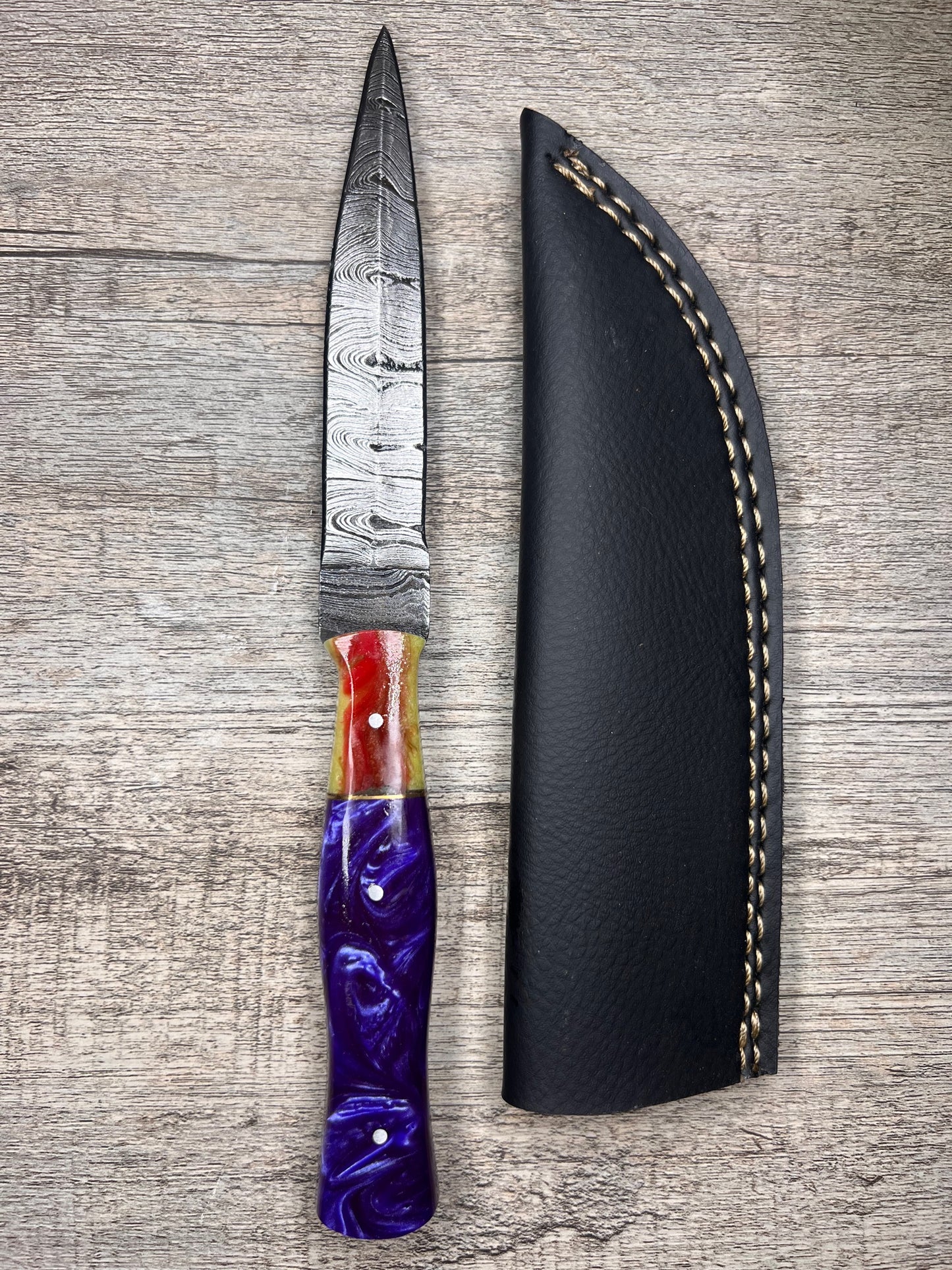 Damascus Steel Dagger With Multi-Colored Acrylic Handle