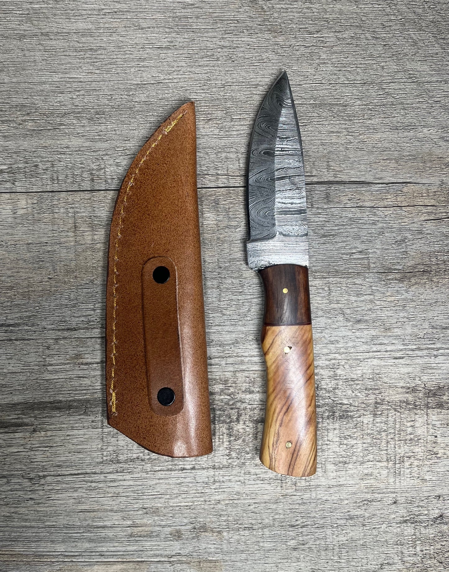 Damascus Steel Knife With Multi-Colored Wooden Handle